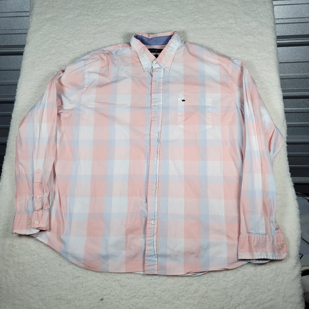 Crown & Ivy Button Down Shirt Mens XXL Pink Blue‎ Plaid Classic Fit Long Sleeve
